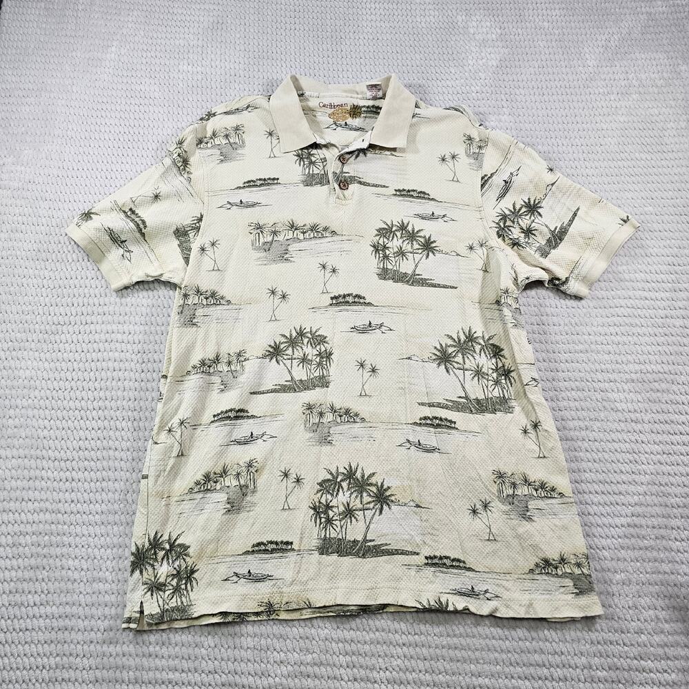 Carribean Pineapple Shirt Mens Large Silk Blend Short Sleeve Polo Hawaiian Beach